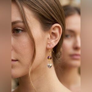 Artisan Hand wrapped Wire Murano Millefiori Heart Glass Beaded Drop Earrings